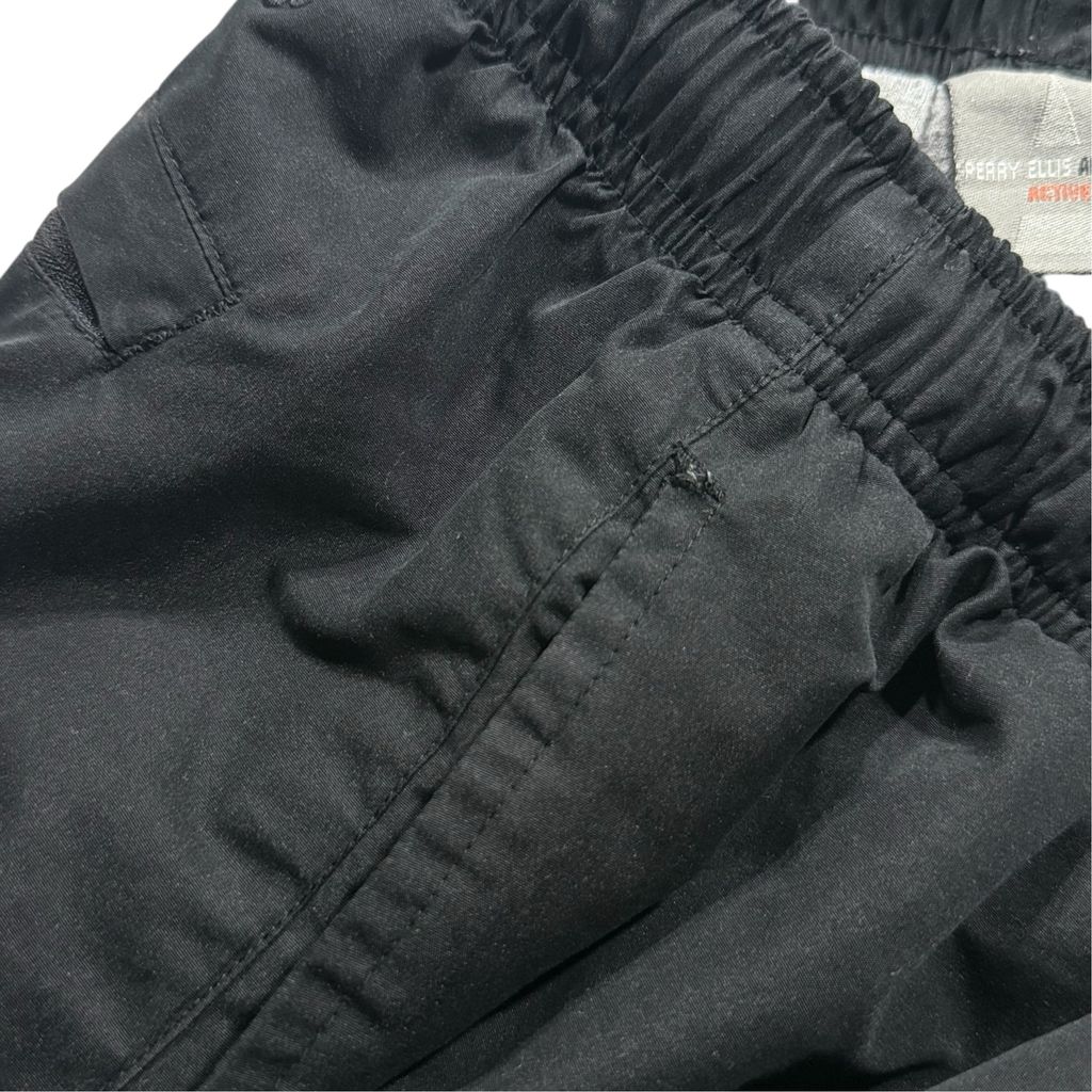 【USED】00s Perry Ellis America Active Nylon Tech Pants Black XL / ペリーエリスアメリカ ナイロンテックパンツ ブラック 裾ジップ 裏地付き イージーパンツ オールド ストリート 古着