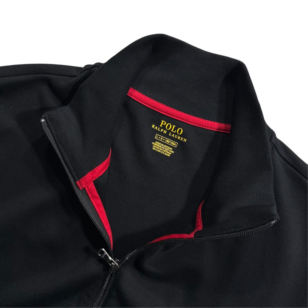 POLO RALPH LAUREN Color Block Track Jacket Black x Dark Gray L / ポロラルフローレン カラーブロック トラックジャケット ジャージ フルジップスタンドカラー 切替 刺繍ロゴ 黒 灰色 00s〜10s 古着 USED