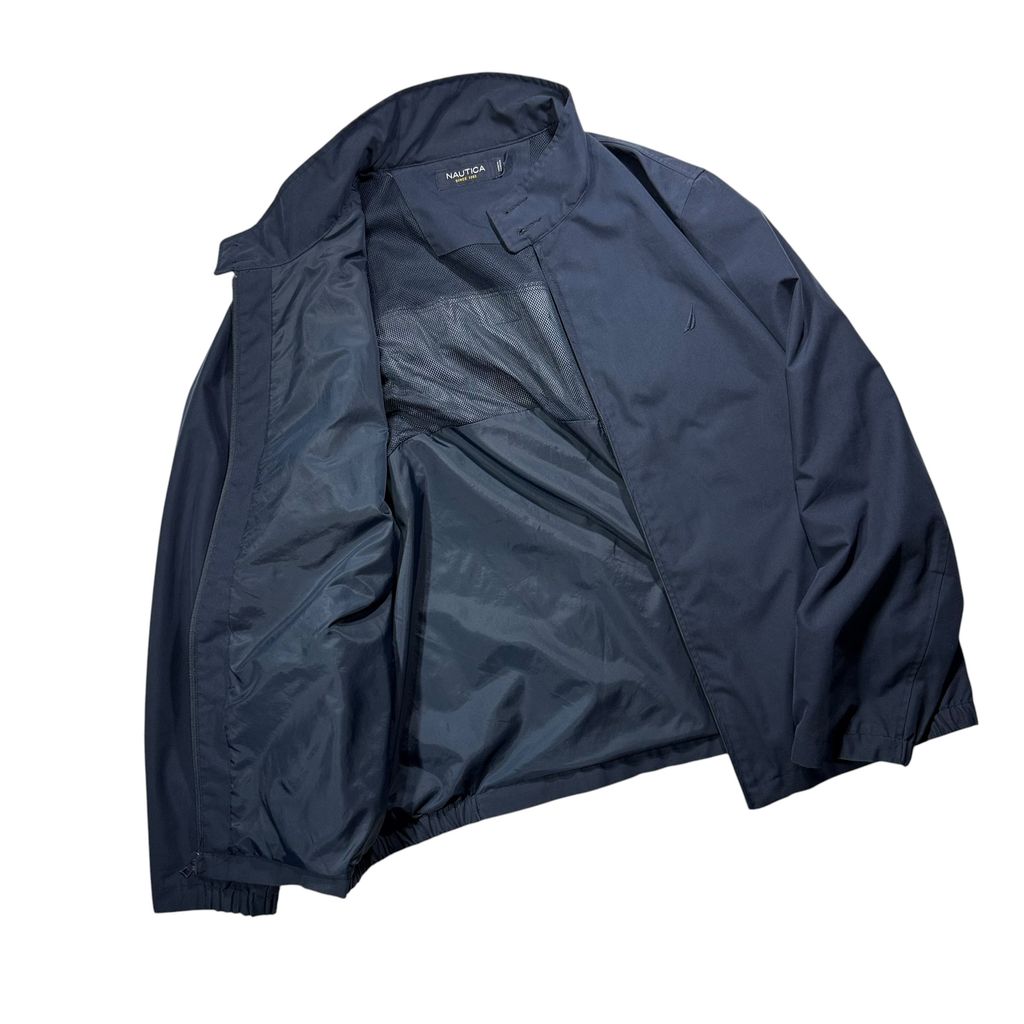 【USED】NAUTICA Swing Top Jacket Navy XL / ノーティカ スウィングトップ ジップアップブルゾン ジャケット 立ち襟 コーデュロイ切り替え 紺 ビッグサイズ 古着 USED