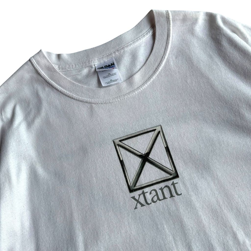【USED】xtant エクスタント GILDAN ギルダン S/SL Tee 企業ロゴ 白 半袖Tシャツ バックプリント XLサイズ