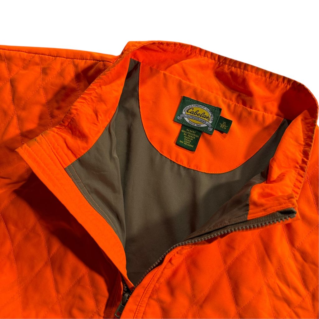 【USED】Cabela's Quilted Half-Zip Pullover Jacket Orange x Brown XL / カベラス キルティング ハーフジップ プルオーバー ジャケット ハンティング オリーブ ブラウン オレンジ アウトドア