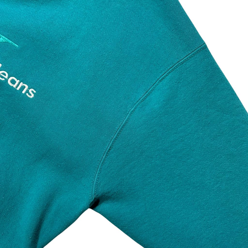 【USED】90s Calvin Klein Jeans Bootleg Sweat Teal Green / カルバンクラインジーンズ ブートレグ センターロゴ 刺繍 クルーネック スウェット ティールグリーン 青緑 90年代 ヴィンテージ 古着