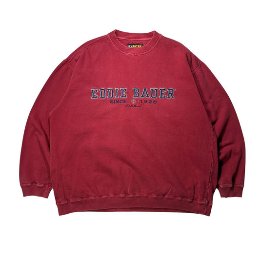 【USED】90s EBTEK Eddie Bauer Center Logo Sweat Wine L MADE IN CANADA / エディーバウアー エビテック センターロゴ 刺繍 クルーネック スウェット トレーナー エンジ バーガンディ カナダ製