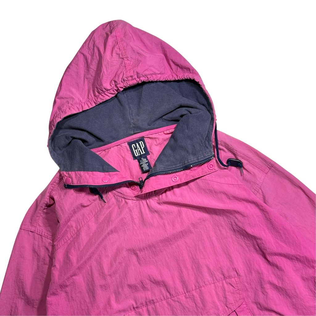 【USED】90s OLD GAP Anorak Hooded Nylon Jacket Pink x Navy XL / オールドギャップ アノラック パーカー フーデッド ナイロンジャケット プルオーバー ピンク 90年代