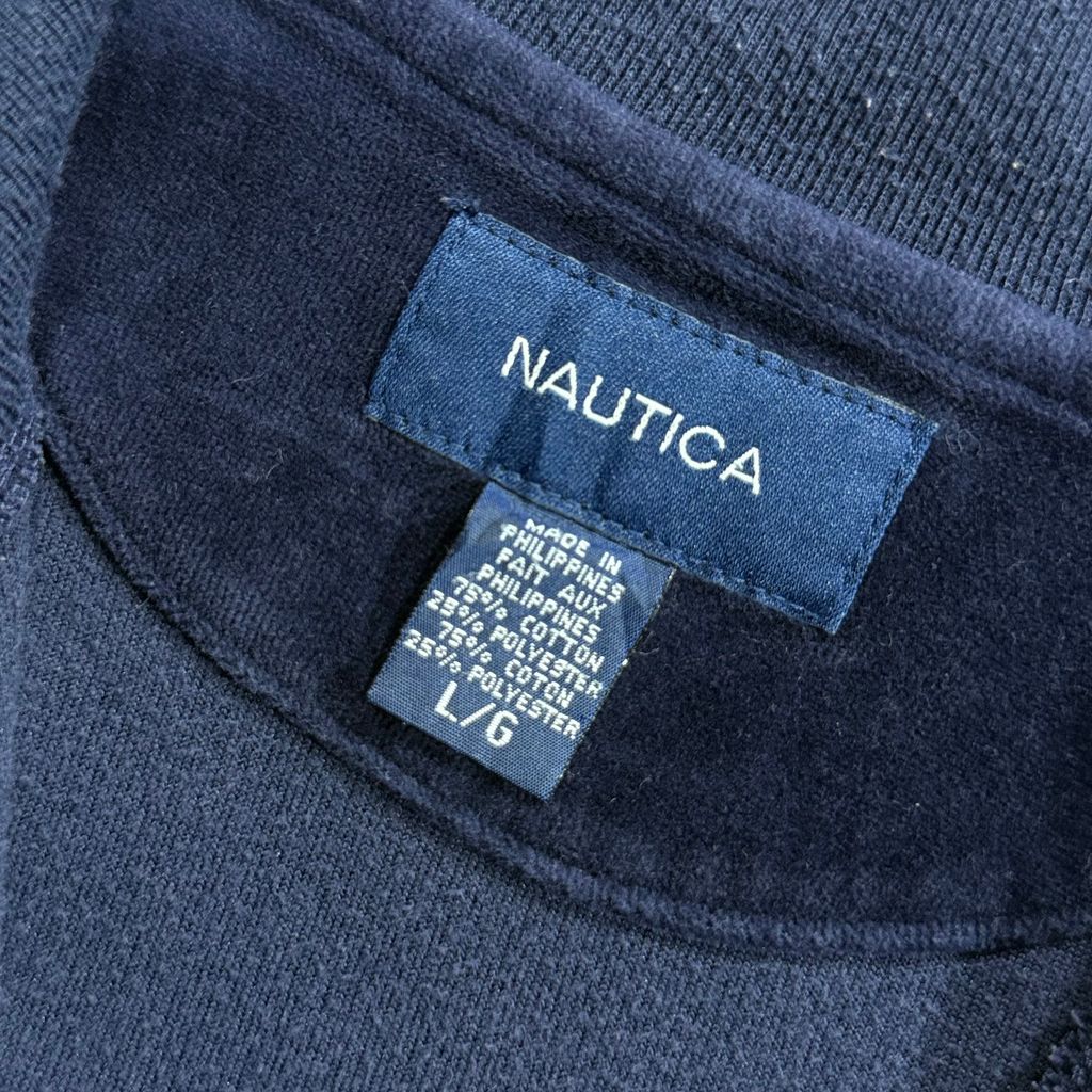 【USED】90s〜00s NAUTICA Velour Half Zip Pullover Jacket Navy L / ノーティカ ベロア ハーフジップ プルオーバー ジャケット ジャージ トラックトップ 紺 90年代