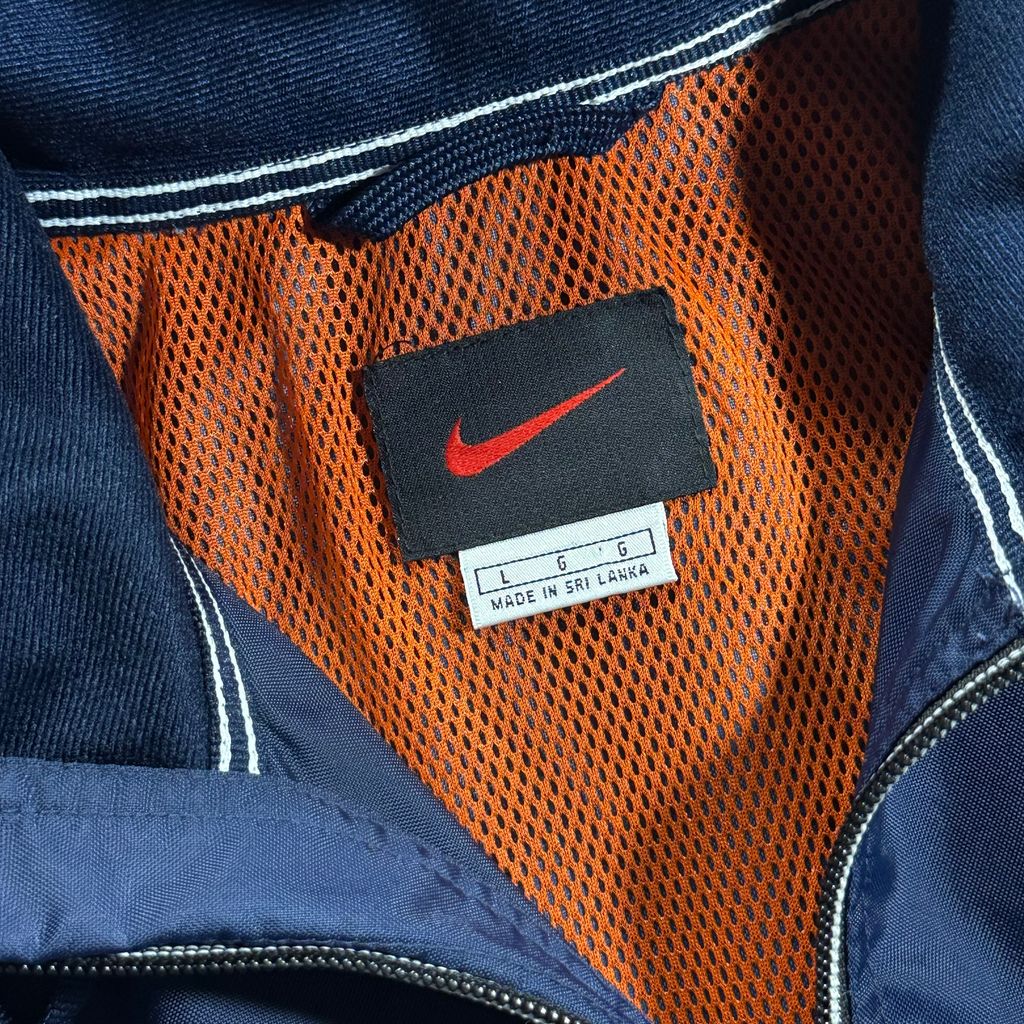 【USED】00s NIKE Hooded Nylon Pullover Jacket Navy x Orange L / ナイキ フーデッド ナイロン プルオーバー ジャケット アノラック パーカー 刺繍 紺 オレンジ 00年代