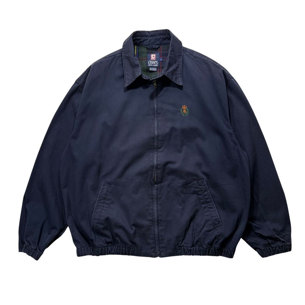 【USED】90s CHAPS RALPH LAUREN Swing Top Jacket Navy L / チャップス ラルフローレン スウィングトップ ドリズラージャケット ネイビー 濃紺 タータンチェック裏地 90年代 ヴィンテージ 古着