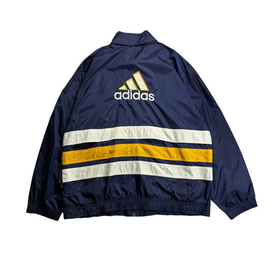 【USED】90s adidas Performance Logo Hooded Nylon Jacket Navy x Yellow x White XXL / アディダス パフォーマンスロゴ フーデッド ナイロンジャケット 切替 90年代