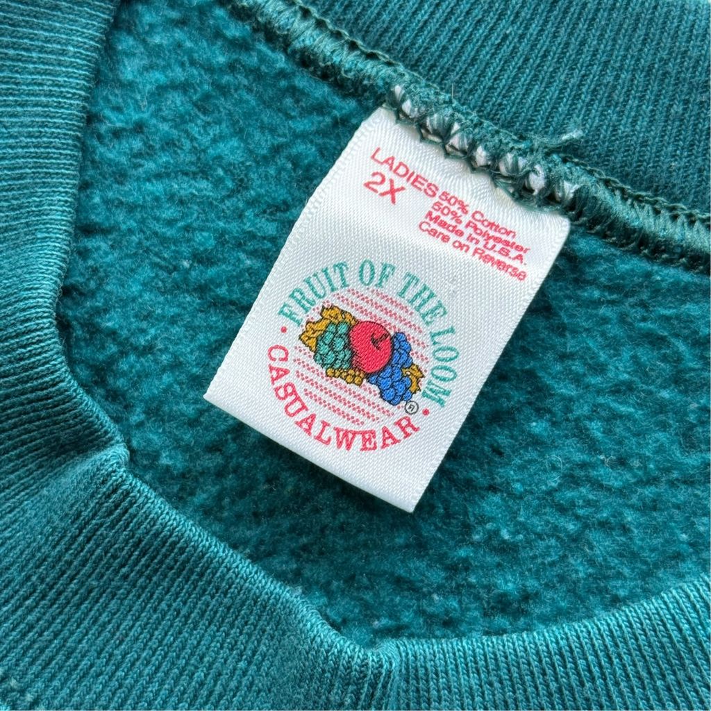 【USED】FRUIT OF THE LOOM Plain Raglan Sweat Green LADIES 2X USA製 / フルーツオブザルーム 無地 ラグラン スウェット エメラルドグリーン USA製 古着