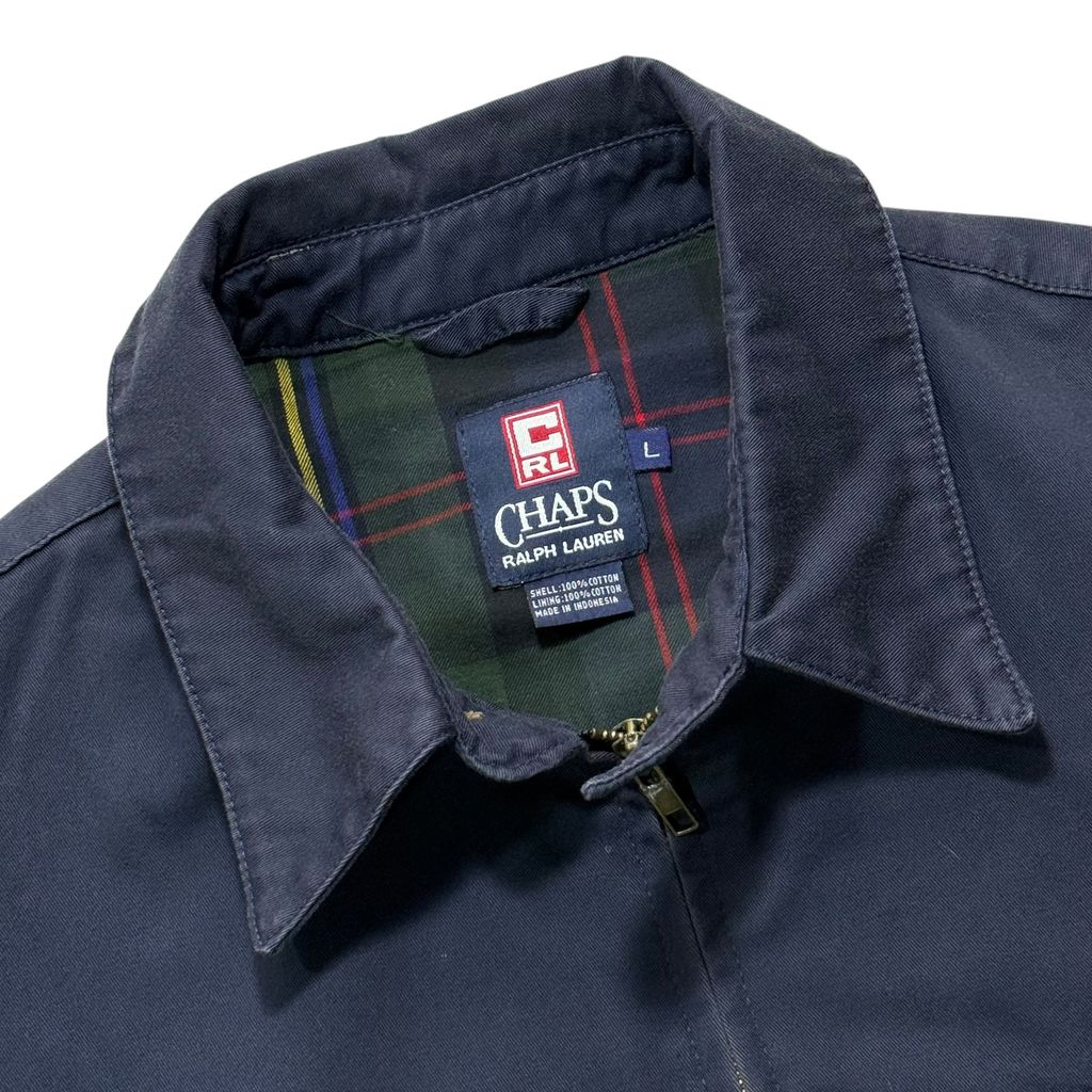 【USED】90s CHAPS RALPH LAUREN Swing Top Jacket Navy L / チャップス ラルフローレン スウィングトップ ドリズラージャケット ネイビー 濃紺 タータンチェック裏地 90年代 ヴィンテージ 古着