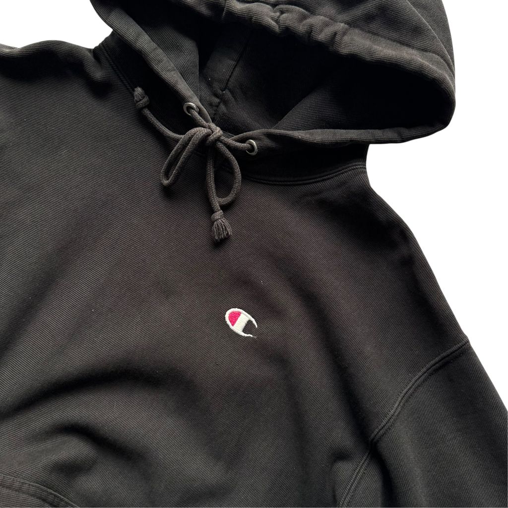 【USED】Champion REVERSE WEAVE Hoodie Black M JPN XL / チャンピオン リバースウィーブ スウェット パーカー プルオーバー フーディー ブラック 黒 目付き パキスタン製 メンズ ユニセックス 古着