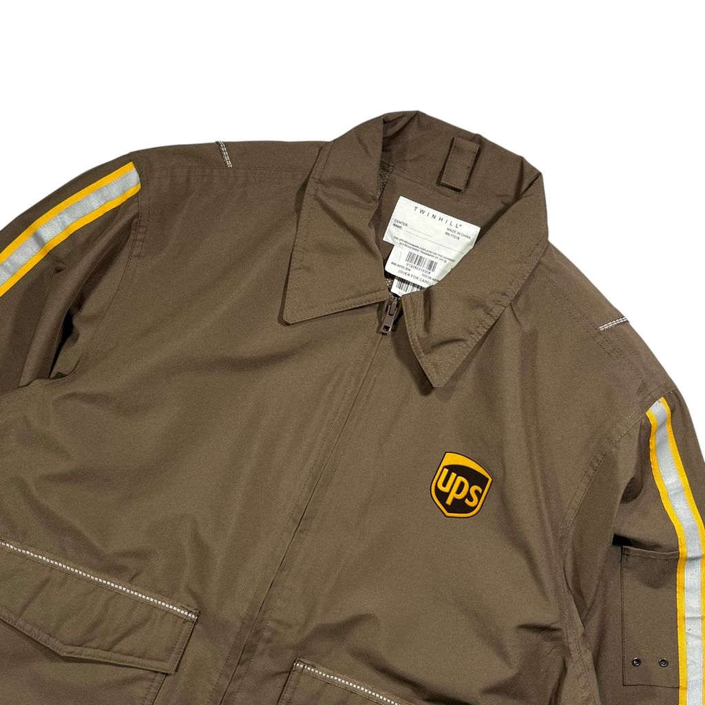 【USED】TWINHILL UPS Official Uniform Utility Jacket Brown MD / ツインヒル UPS 公式ユニフォーム ワークジャケット ブラウン 茶色 リフレクターテープ付き 企業モノ 古着