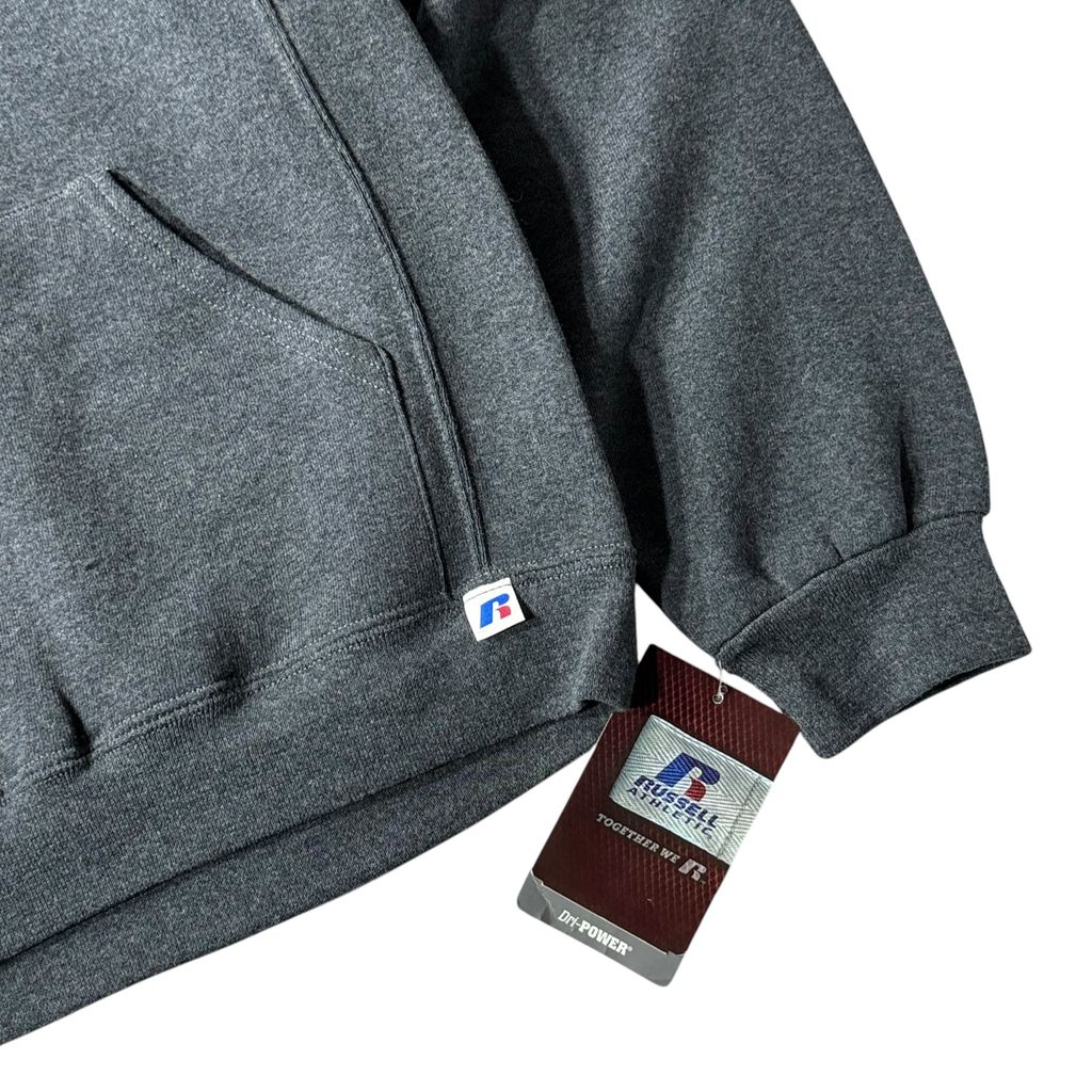 【USED】RUSSELL ATHLETIC PCL CONSTRUCTION Sweat Hoodie Grey S / ラッセルアスレチック 企業ロゴ スウェット パーカー プルオーバー チャコール グレー ホンジュラス製 デッドストック 古着