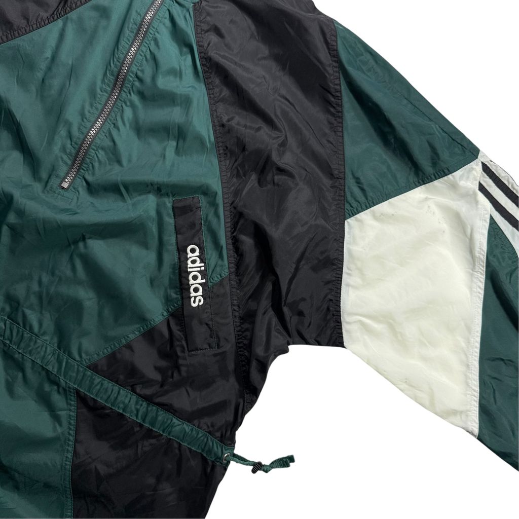 【USED】90s adidas Performance Logo Nylon Pullover Jacket Dark Green x Black x White L / アディダス パフォーマンスロゴ ナイロン プルオーバー ジャケット