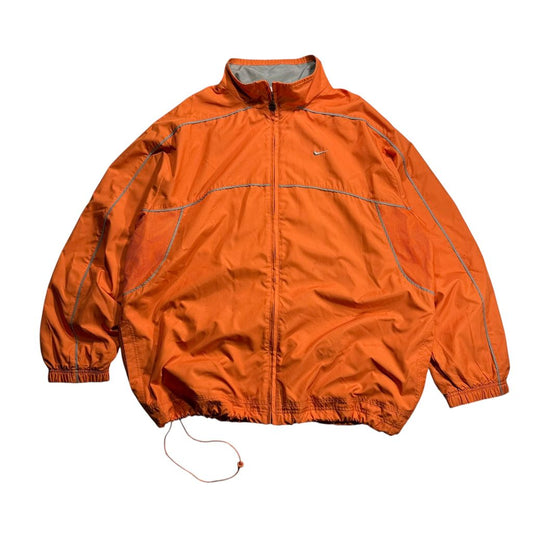 【USED】00s NIKE Block Logo Nylon Track Jacket Orange XL / ナイキ ナイロンジャケット トラックジャケット ブロックロゴ 刺繍 オレンジ 00年代
