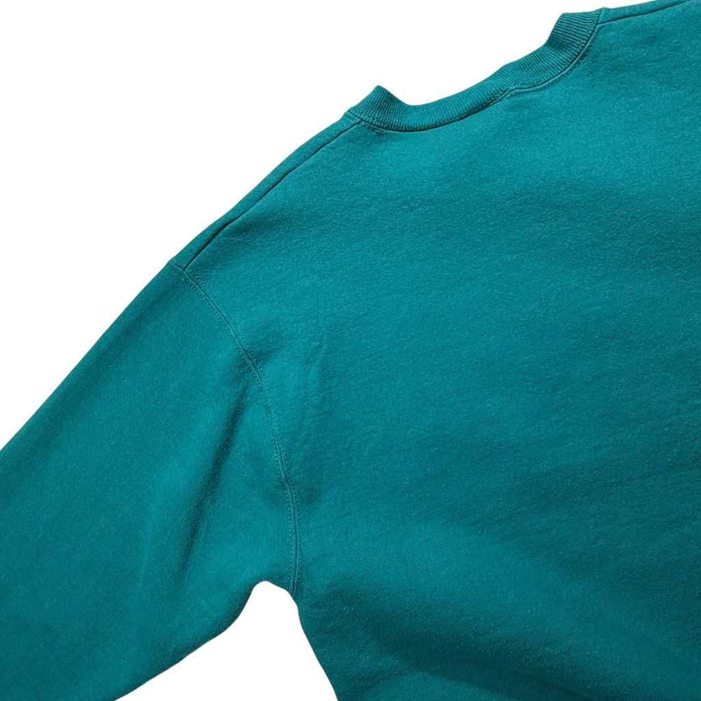 【USED】90s Calvin Klein Jeans Bootleg Sweat Teal Green / カルバンクラインジーンズ ブートレグ センターロゴ 刺繍 クルーネック スウェット ティールグリーン 青緑 90年代 ヴィンテージ 古着