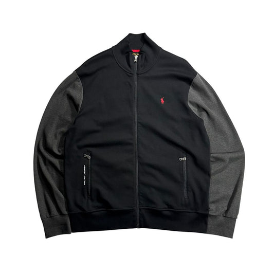 POLO RALPH LAUREN Color Block Track Jacket Black x Dark Gray L / ポロラルフローレン カラーブロック トラックジャケット ジャージ フルジップスタンドカラー 切替 刺繍ロゴ 黒 灰色 00s〜10s 古着 USED