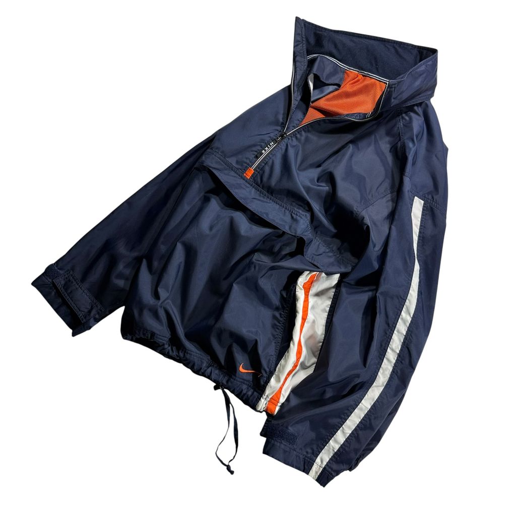 【USED】00s NIKE Hooded Nylon Pullover Jacket Navy x Orange L / ナイキ フーデッド ナイロン プルオーバー ジャケット アノラック パーカー 刺繍 紺 オレンジ 00年代