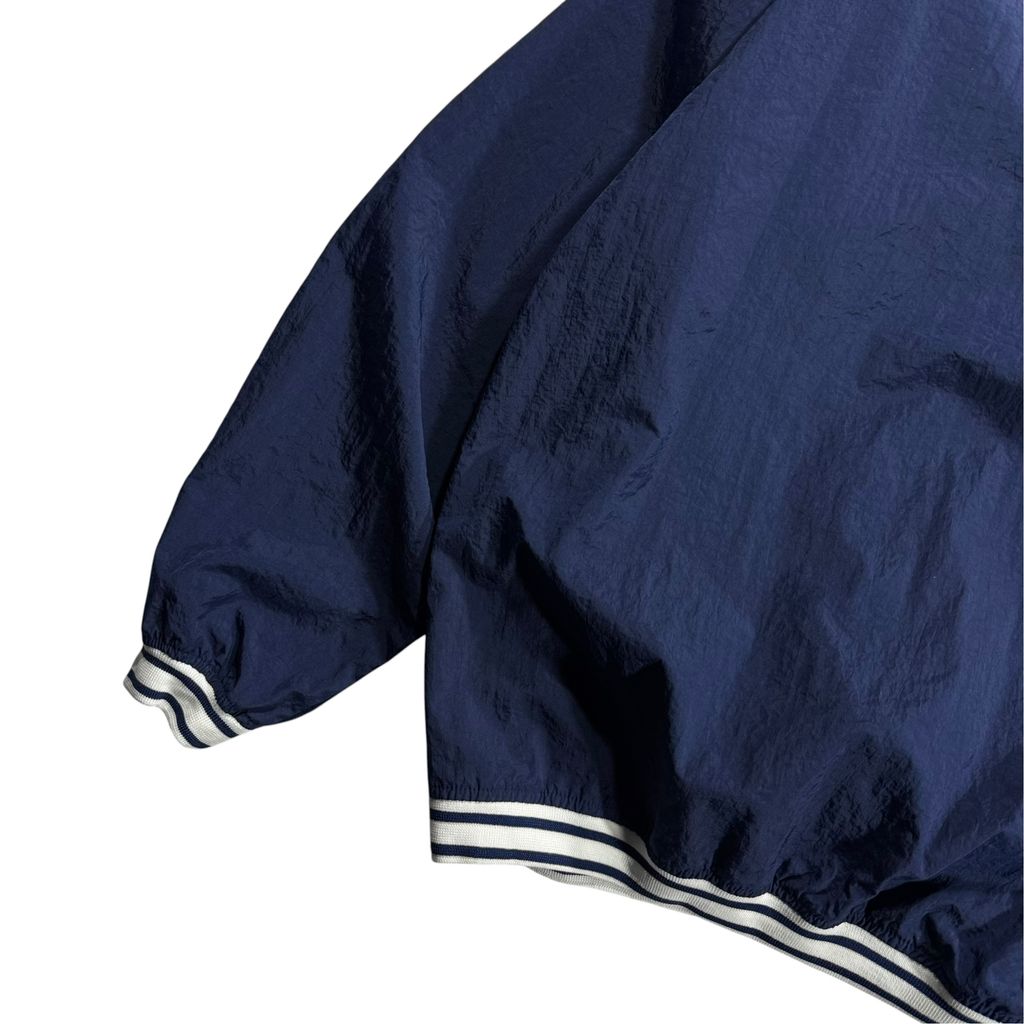 【USED】90s NIKE V-Neck Nylon Pullover Jacket Navy x White L / ナイキ Vネック ナイロン プルオーバー ジャケット ウィンドブレーカー リブ切替 刺繍 紺 白 90年代