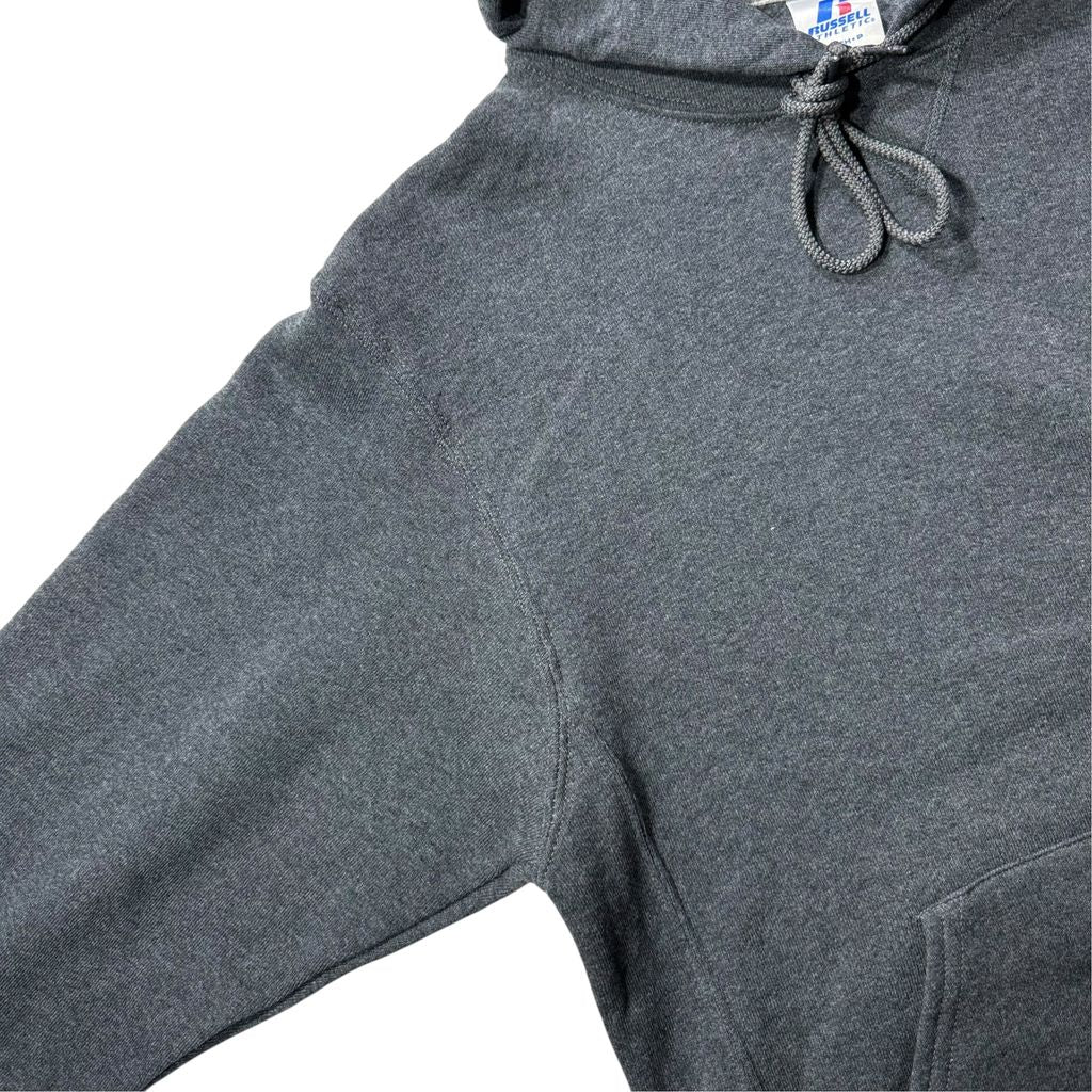 【USED】RUSSELL ATHLETIC PCL CONSTRUCTION Sweat Hoodie Grey S / ラッセルアスレチック 企業ロゴ スウェット パーカー プルオーバー チャコール グレー ホンジュラス製 デッドストック 古着