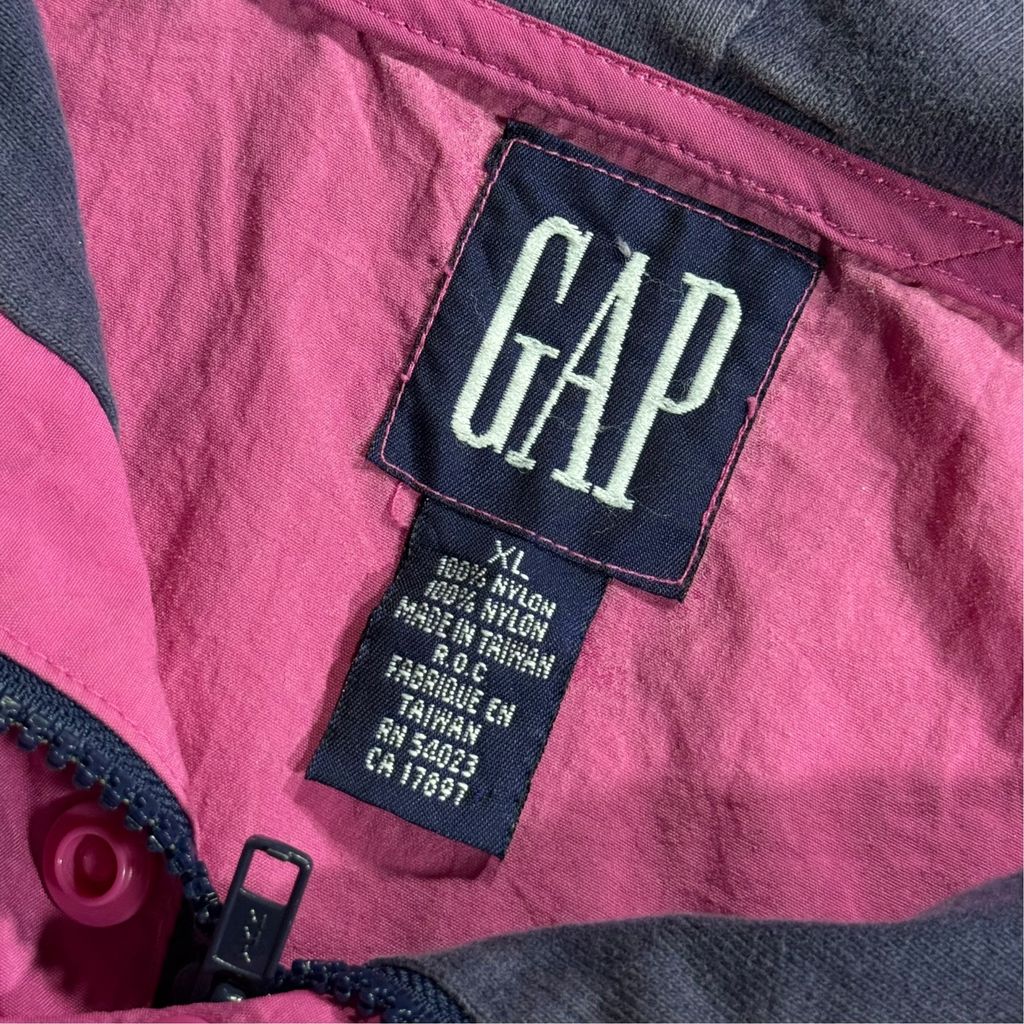 【USED】90s OLD GAP Anorak Hooded Nylon Jacket Pink x Navy XL / オールドギャップ アノラック パーカー フーデッド ナイロンジャケット プルオーバー ピンク 90年代