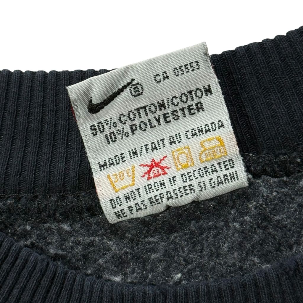 【USED】90s NIKE Center Big Swoosh Sweat Black L / ナイキ センター ビッグスウッシュ 刺繍 クルーネック スウェット トレーナー ブラック 黒 白タグ Lサイズ メンズ 古着