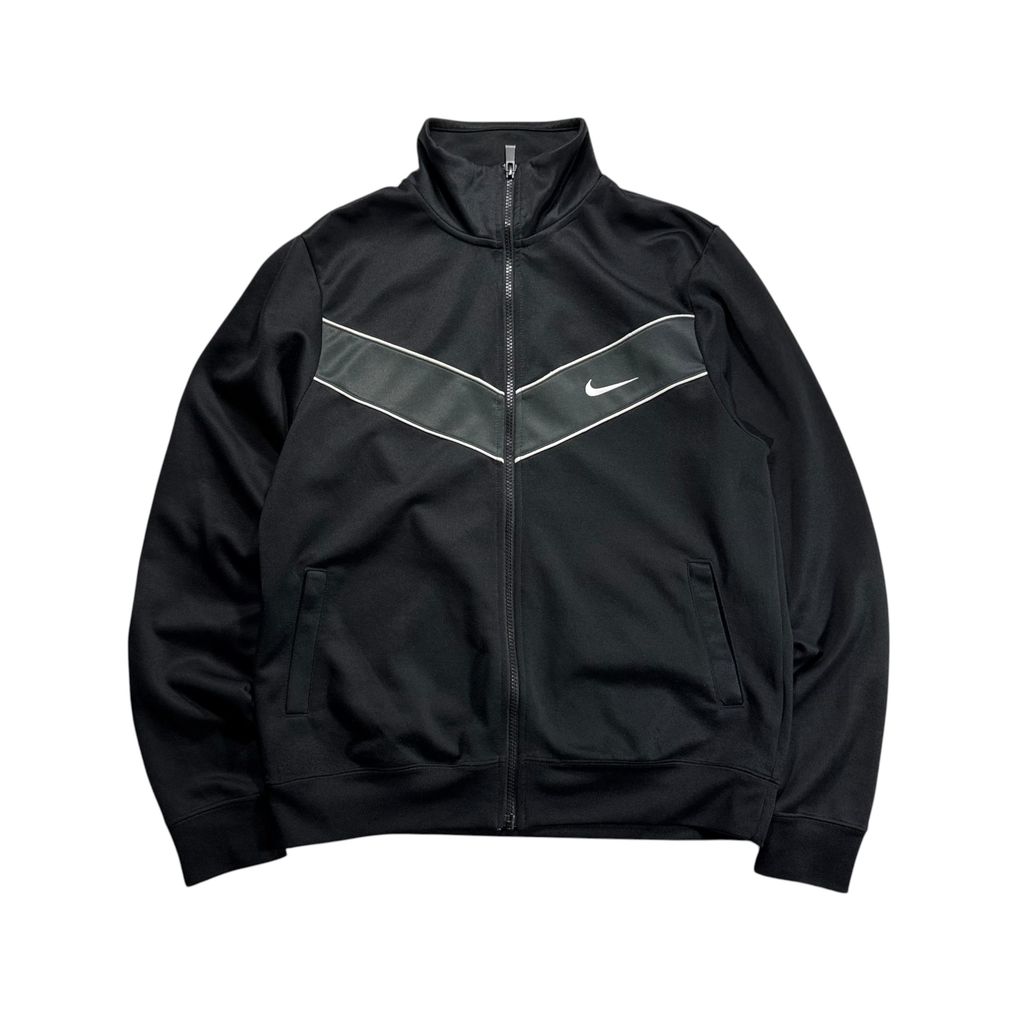 【USED】00s NIKE Track Jacket Black x Gray M / ナイキ トラックジャケット ジャージ 刺繍ロゴ 切替 スタンドカラー 黒 灰色 00年代