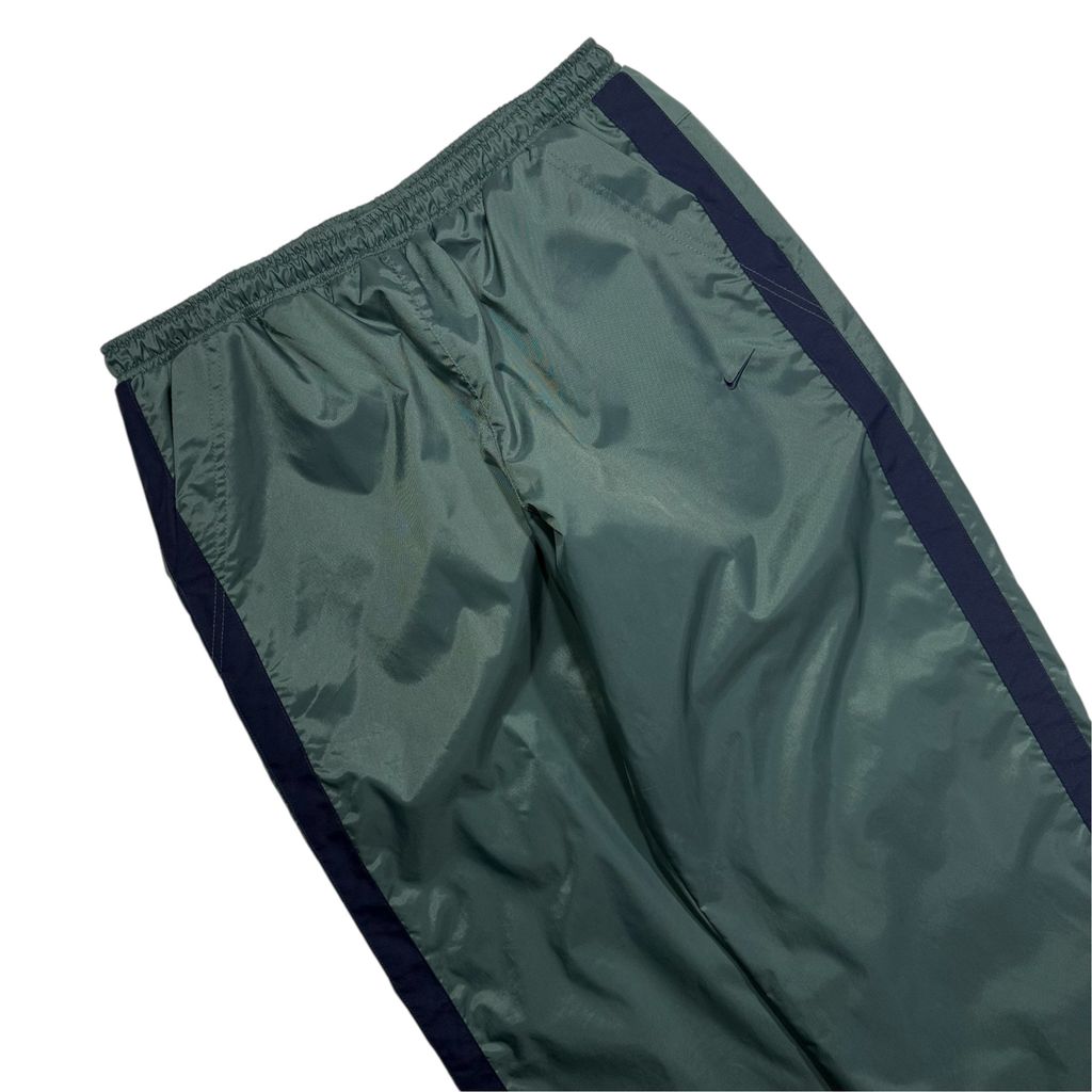 【USED】00s Nike Nylon Tech Pants Green x Navy M / ナイキ ナイロン テック パンツ グリーン ネイビー サイドライン ロゴ刺繍 スポーツ