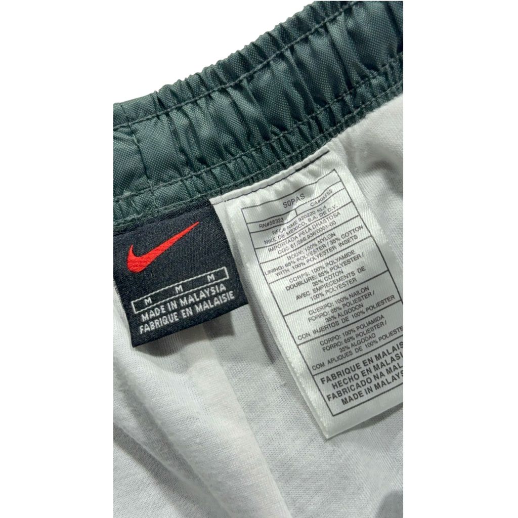 【USED】00s Nike Nylon Tech Pants Green x Navy M / ナイキ ナイロン テック パンツ グリーン ネイビー サイドライン ロゴ刺繍 スポーツ