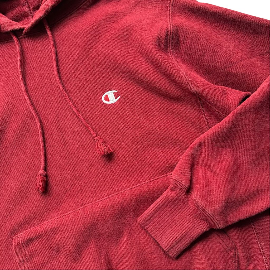 【USED】Champion REVERSE WEAVE Hoodie Red M JPN XL / チャンピオン リバースウィーブ スウェット パーカー プルオーバー フーディー ボルドー 赤 目付き ホンジュラス製 メンズ ユニセックス 古着