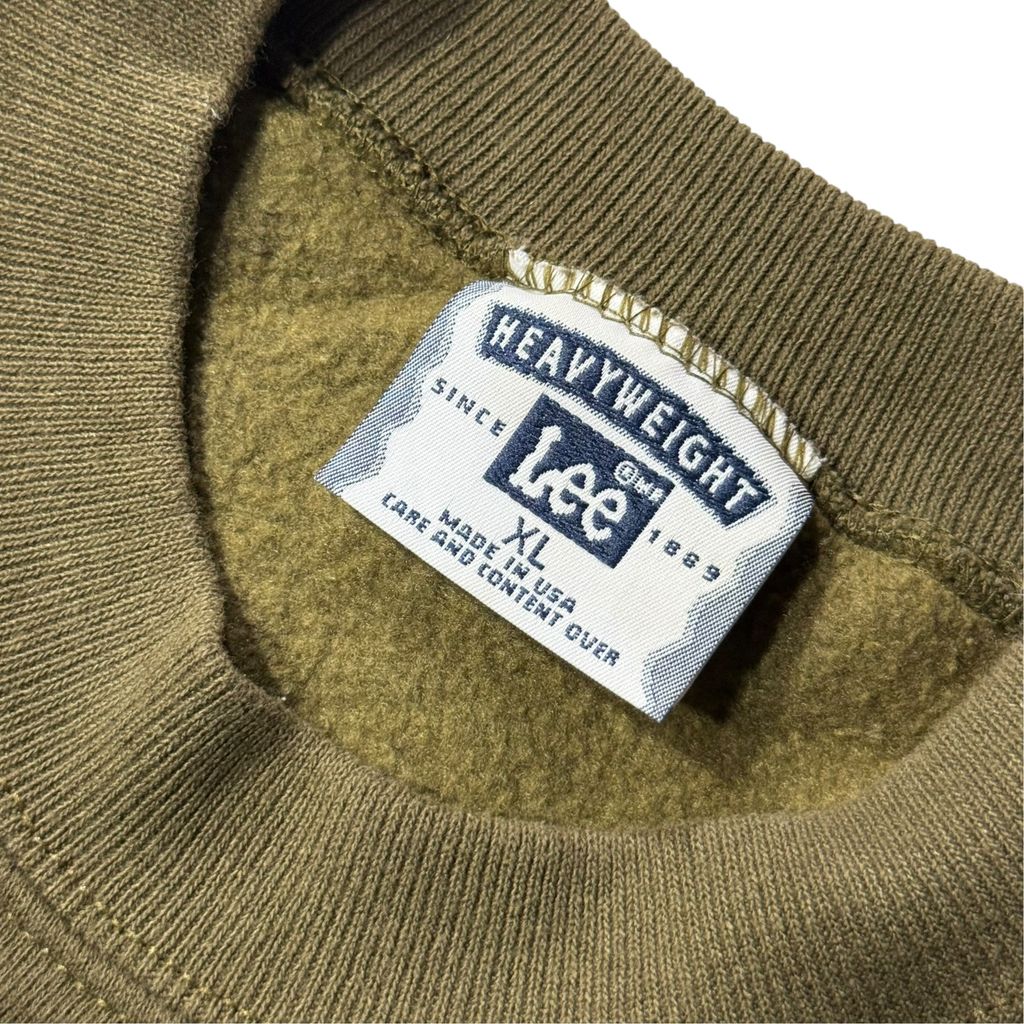 【USED】Lee HEAVYWEIGHT Plain Crewneck Sweat Olive XL 90s USA製 / リー ヘビーウェイト 無地 クルーネック スウェット オリーブ カーキ USA製 XLサイズ 古着