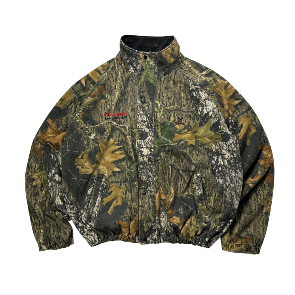 【USED】90s〜00s MAD DOG GEAR by Stearns Real Tree Camo Cotton Jacket XL / マッドドッグギア リアルツリーカモ 迷彩柄 コットンジャケット 総柄 企業刺繍 Scent-Lok 90年代 ヴィンテージ 古着