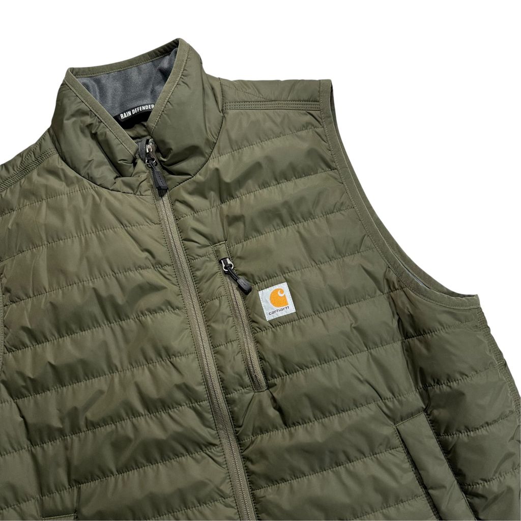 【USED】Carhartt RAIN DEFENDER Relaxed Fit Quilted Vest Dark Green L / カーハート レインディフェンダー リラックスフィット キルティング ベスト ダークグリーン オリーブ ワーク