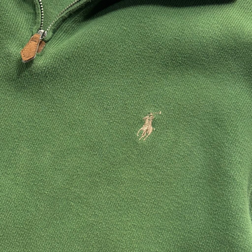 【USED】Polo by Ralph Lauren Half-Zip Cotton Sweat Green XL / ポロ バイ ラルフローレン ハーフジップ コットン スウェット トレーナー グリーン 緑 ポニー刺繍 XL 古着