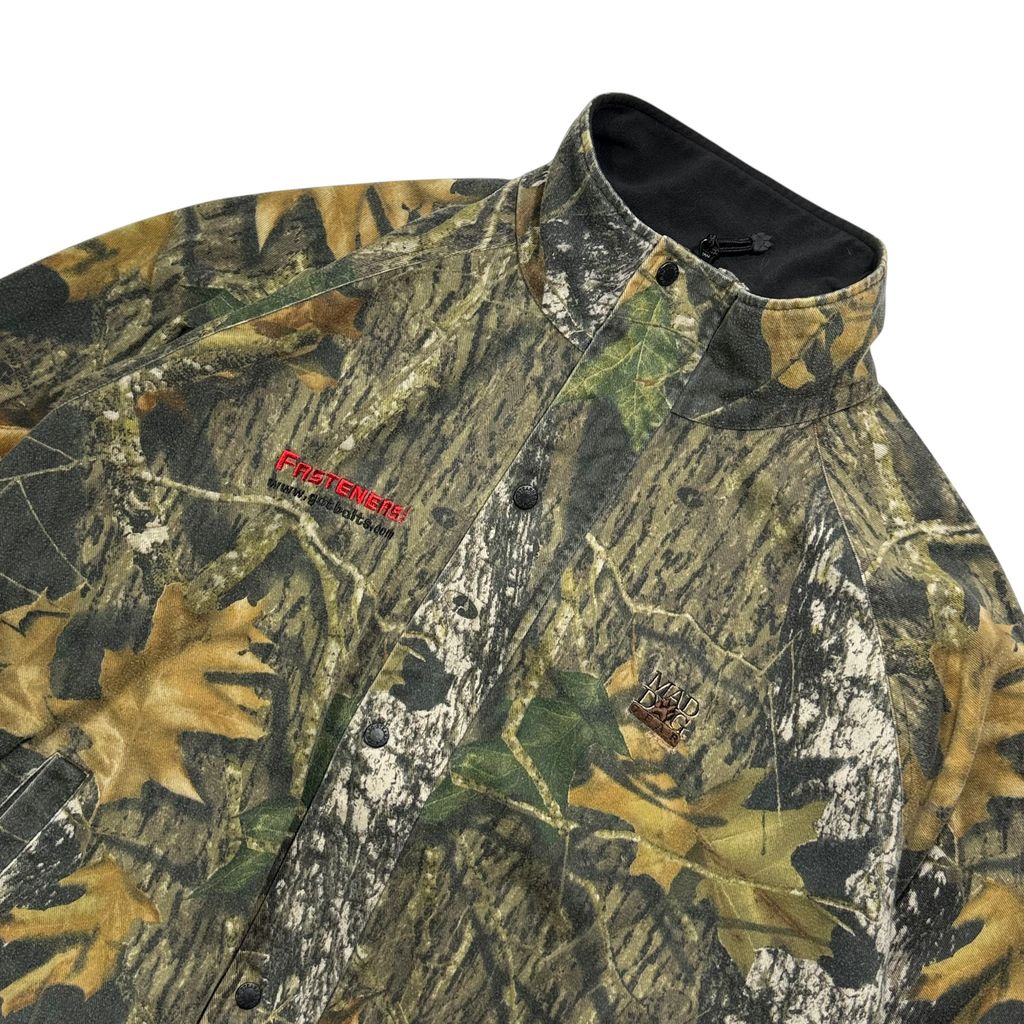 【USED】90s〜00s MAD DOG GEAR by Stearns Real Tree Camo Cotton Jacket XL / マッドドッグギア リアルツリーカモ 迷彩柄 コットンジャケット 総柄 企業刺繍 Scent-Lok 90年代 ヴィンテージ 古着
