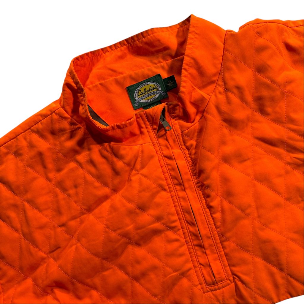 【USED】Cabela's Quilted Half-Zip Pullover Jacket Orange x Brown XL / カベラス キルティング ハーフジップ プルオーバー ジャケット ハンティング オリーブ ブラウン オレンジ アウトドア