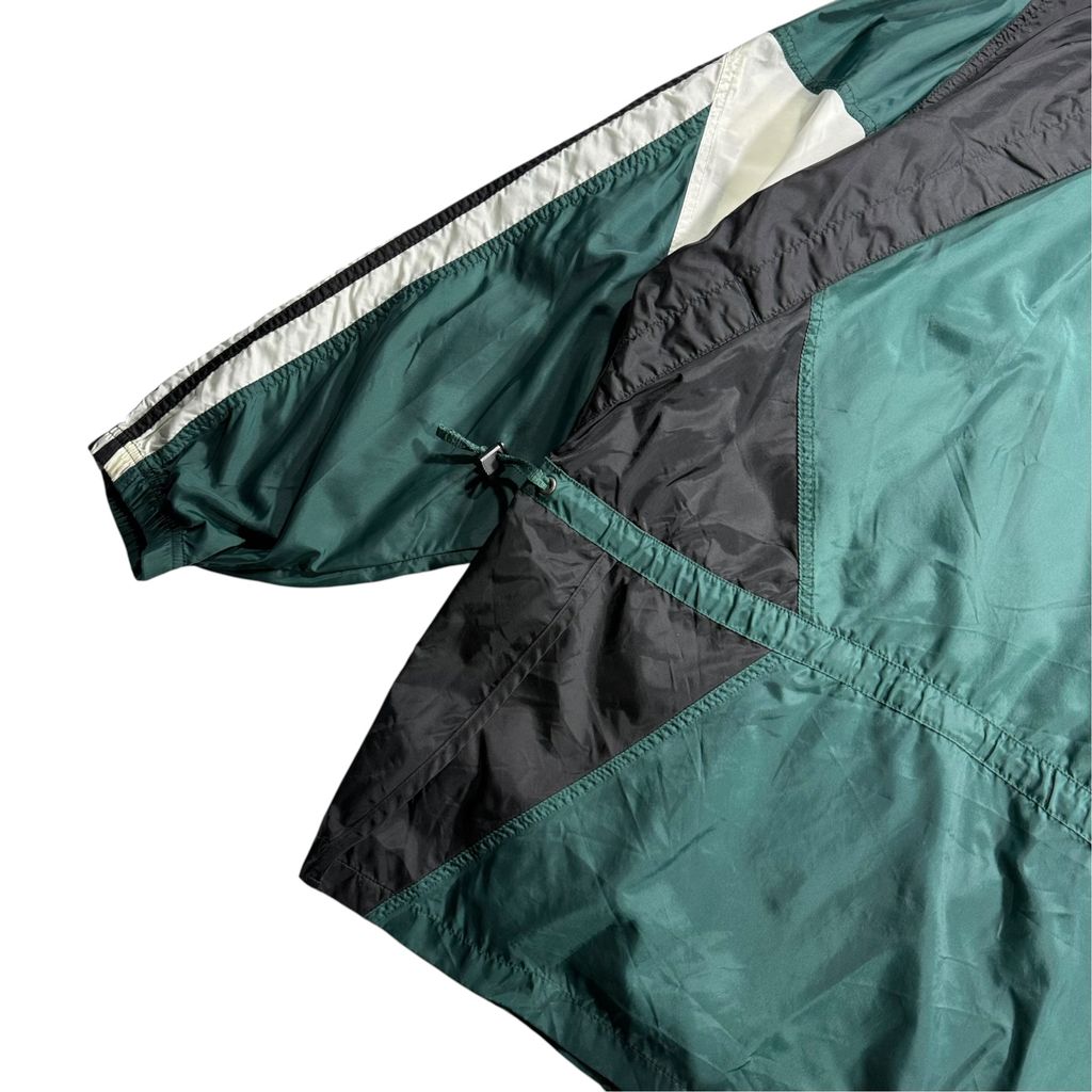 【USED】90s adidas Performance Logo Nylon Pullover Jacket Dark Green x Black x White L / アディダス パフォーマンスロゴ ナイロン プルオーバー ジャケット