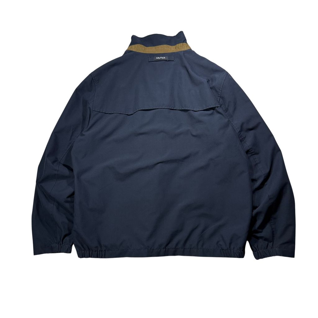 【USED】NAUTICA Swing Top Jacket Navy XL / ノーティカ スウィングトップ ジップアップブルゾン ジャケット 立ち襟 コーデュロイ切り替え 紺 ビッグサイズ 古着 USED