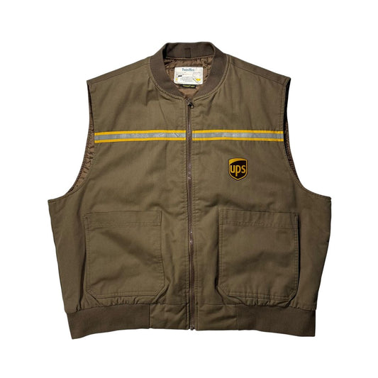 【USED】TWINHILL UPS Official Uniform Insulated Vest Brown XL / ツインヒル UPS 公式ユニフォーム 中綿ベスト キルティングライナー シンサレート リフレクターテープ付き 企業モノ ビッグサイズ