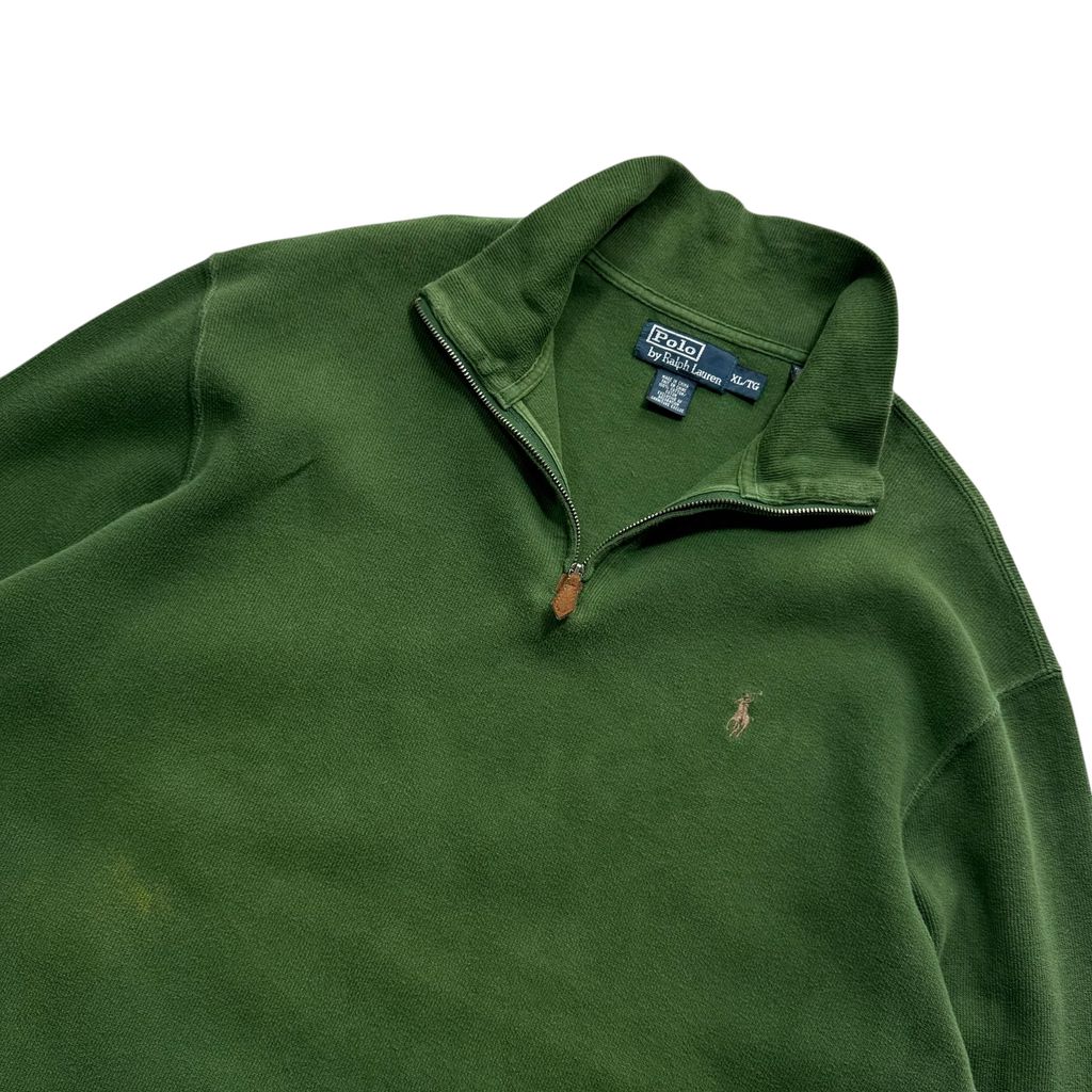 【USED】Polo by Ralph Lauren Half-Zip Cotton Sweat Green XL / ポロ バイ ラルフローレン ハーフジップ コットン スウェット トレーナー グリーン 緑 ポニー刺繍 XL 古着