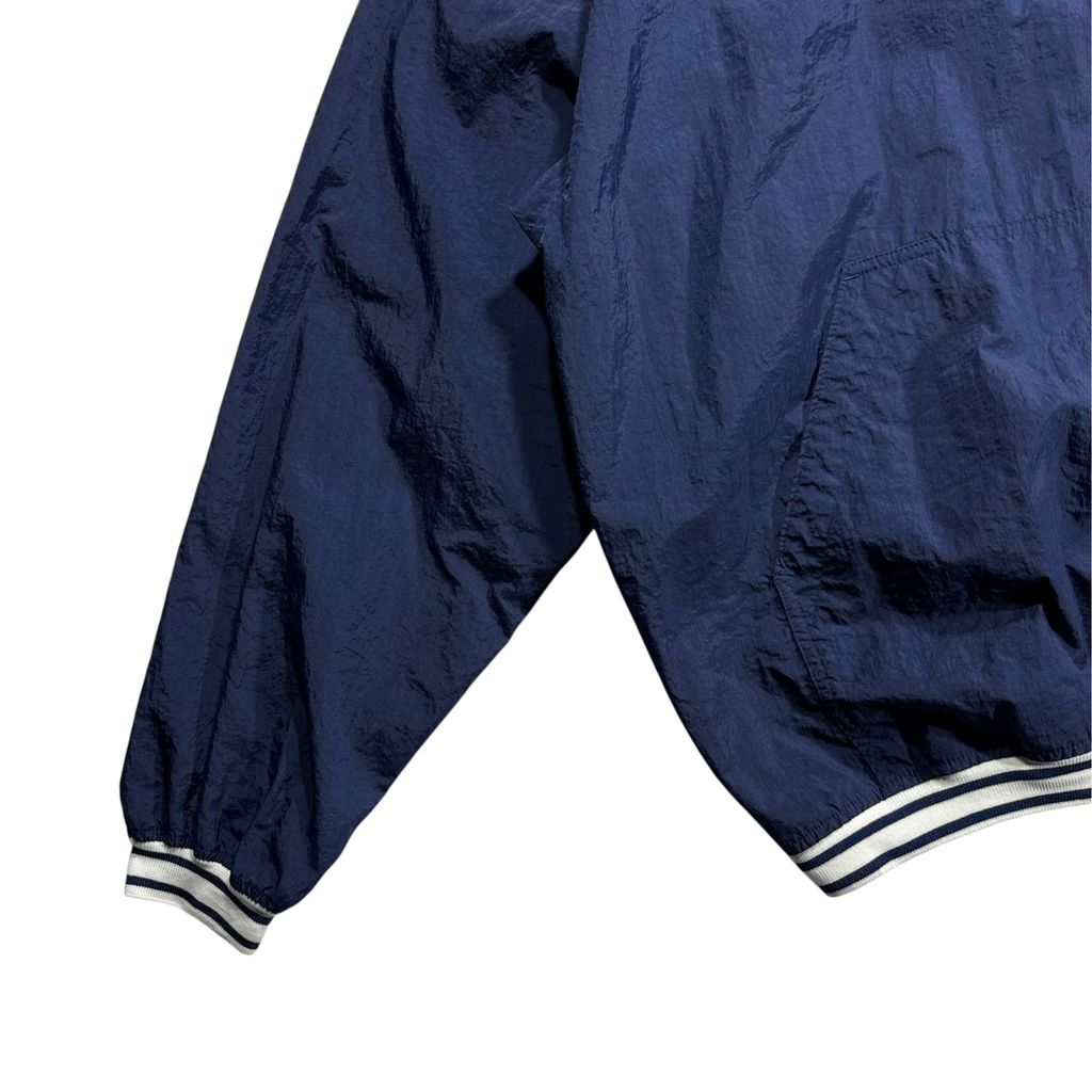 【USED】90s NIKE V-Neck Nylon Pullover Jacket Navy x White L / ナイキ Vネック ナイロン プルオーバー ジャケット ウィンドブレーカー リブ切替 刺繍 紺 白 90年代