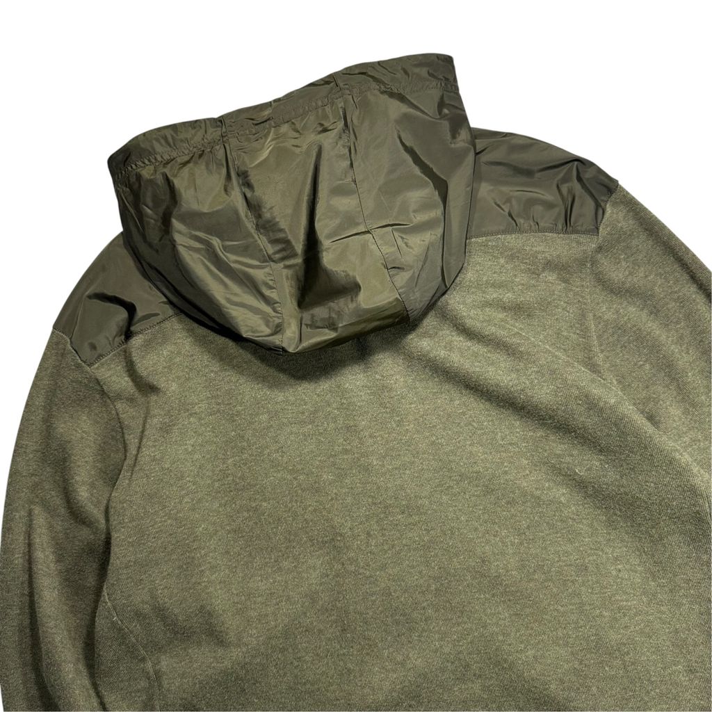 【USED】POLO RALPH LAUREN Estate Rib Hooded Full-Zip Jacket Olive XL / ポロラルフローレン エステートリブ フーデッド フルジップアップジャケット ニットパーカー ナイロン切替 オリーブ カーキ 00s〜10s