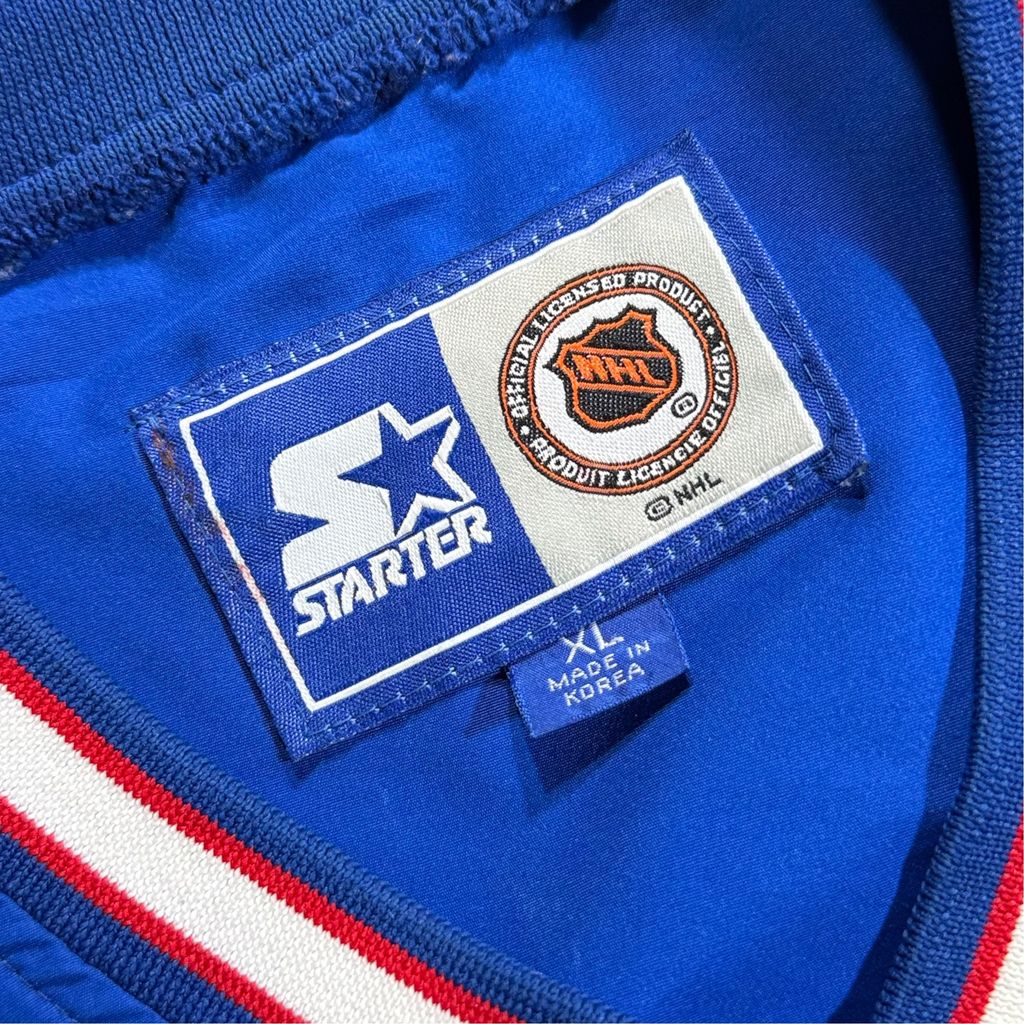 【USED】90s STARTER NHL NEW YORK RANGERS V-Neck Nylon Pullover Jacket Royal Blue XL / スターター NHL ニューヨーク レンジャース Vネック ナイロン プルオーバー ジャケット
