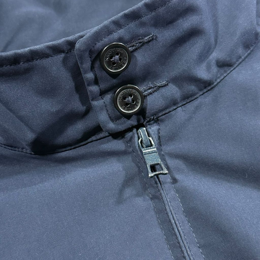 【USED】NAUTICA Swing Top Jacket Navy XL / ノーティカ スウィングトップ ジップアップブルゾン ジャケット 立ち襟 コーデュロイ切り替え 紺 ビッグサイズ 古着 USED