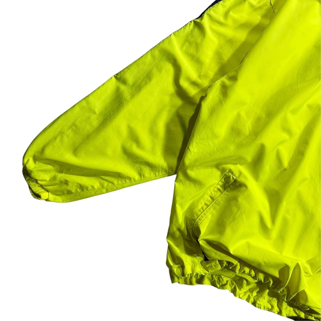 【USED】90s adidas Performance Logo Hooded Nylon Pullover Jacket Lime Green x Navy XL / アディダス パフォーマンスロゴ ナイロンジャケット プルオーバー アノラック