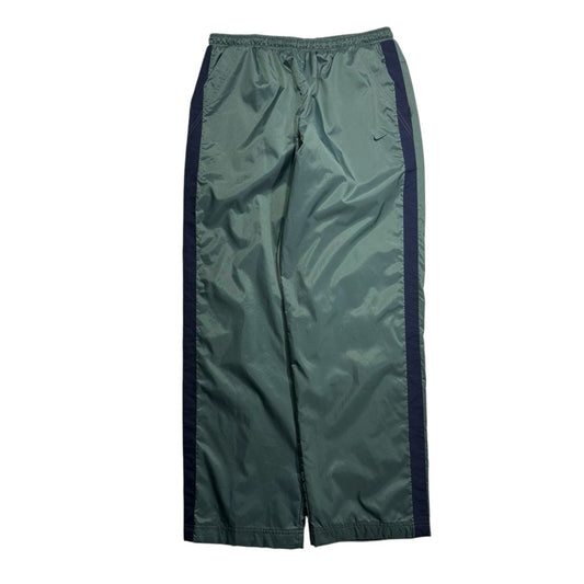 【USED】00s Nike Nylon Tech Pants Green x Navy M / ナイキ ナイロン テック パンツ グリーン ネイビー サイドライン ロゴ刺繍 スポーツ