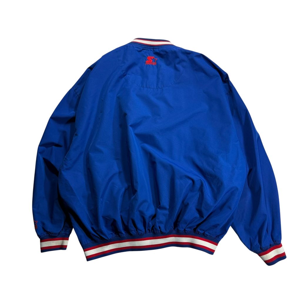 【USED】90s STARTER NHL NEW YORK RANGERS V-Neck Nylon Pullover Jacket Royal Blue XL / スターター NHL ニューヨーク レンジャース Vネック ナイロン プルオーバー ジャケット