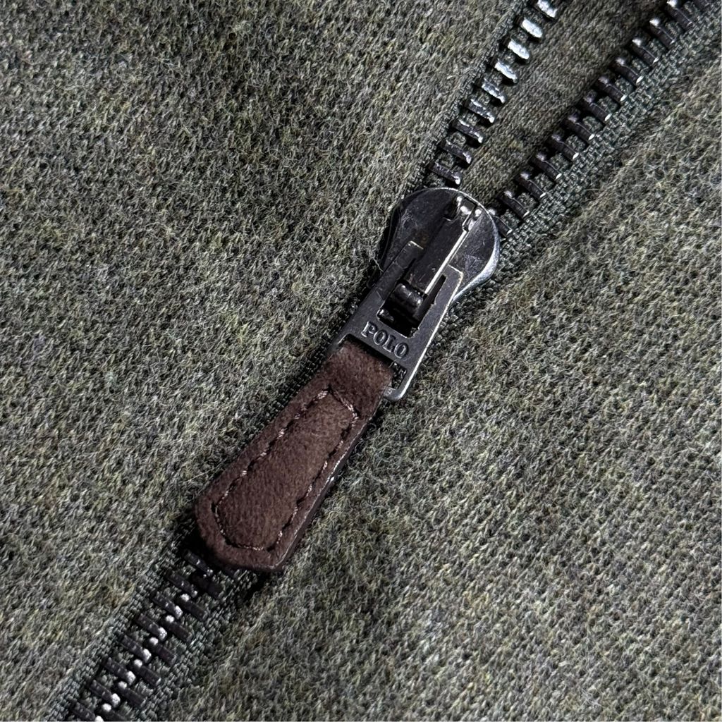 【USED】POLO RALPH LAUREN Estate Rib Hooded Full-Zip Jacket Olive XL / ポロラルフローレン エステートリブ フーデッド フルジップアップジャケット ニットパーカー ナイロン切替 オリーブ カーキ 00s〜10s