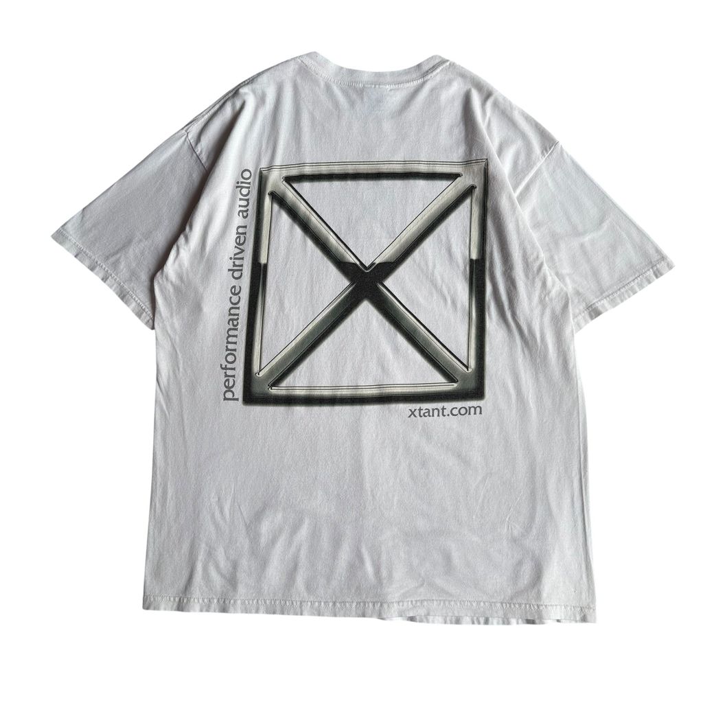 【USED】xtant エクスタント GILDAN ギルダン S/SL Tee 企業ロゴ 白 半袖Tシャツ バックプリント XLサイズ