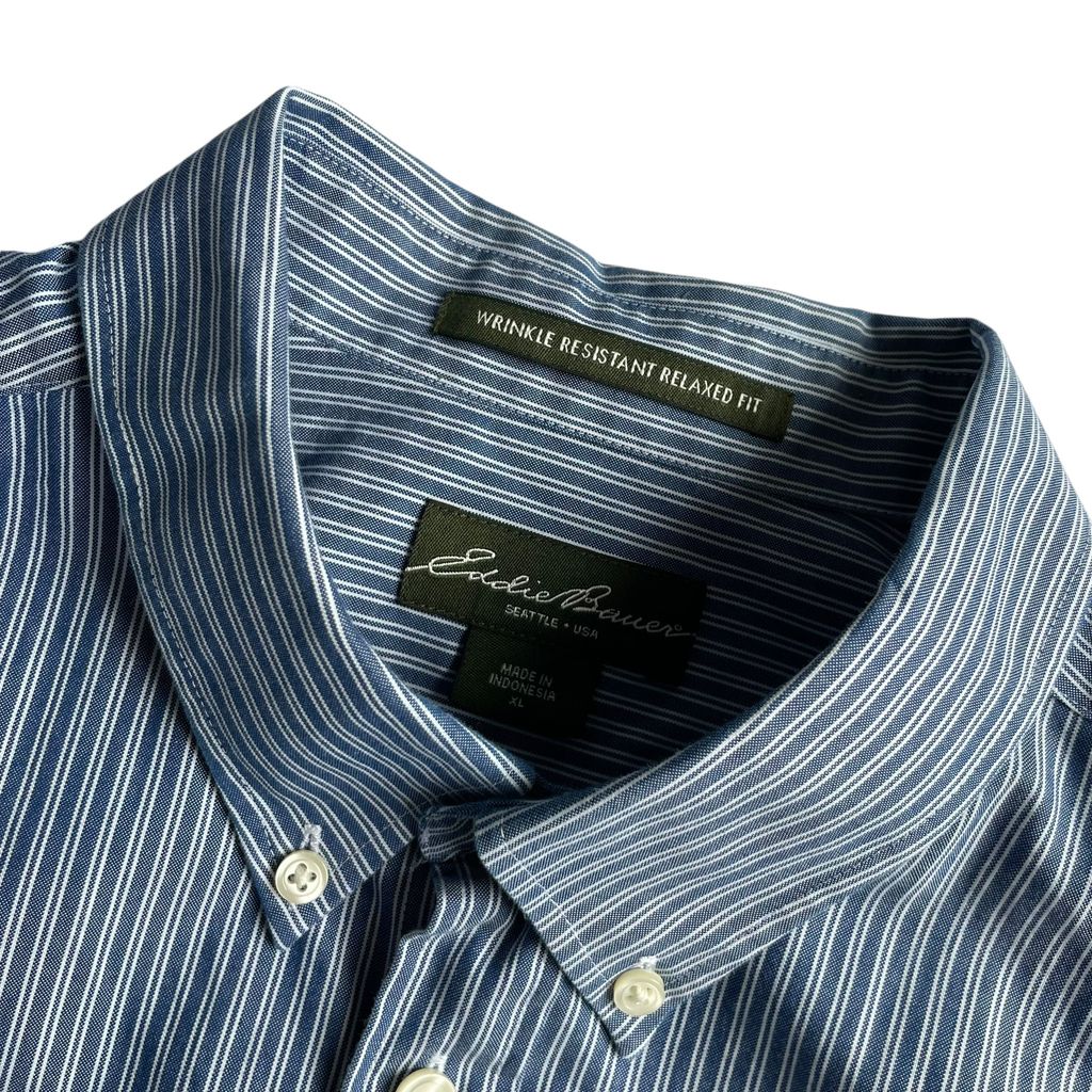 Eddie Bauer Cotton Stripe L/SL BD Shirt Wrinkle Resistant Relaxed Fit